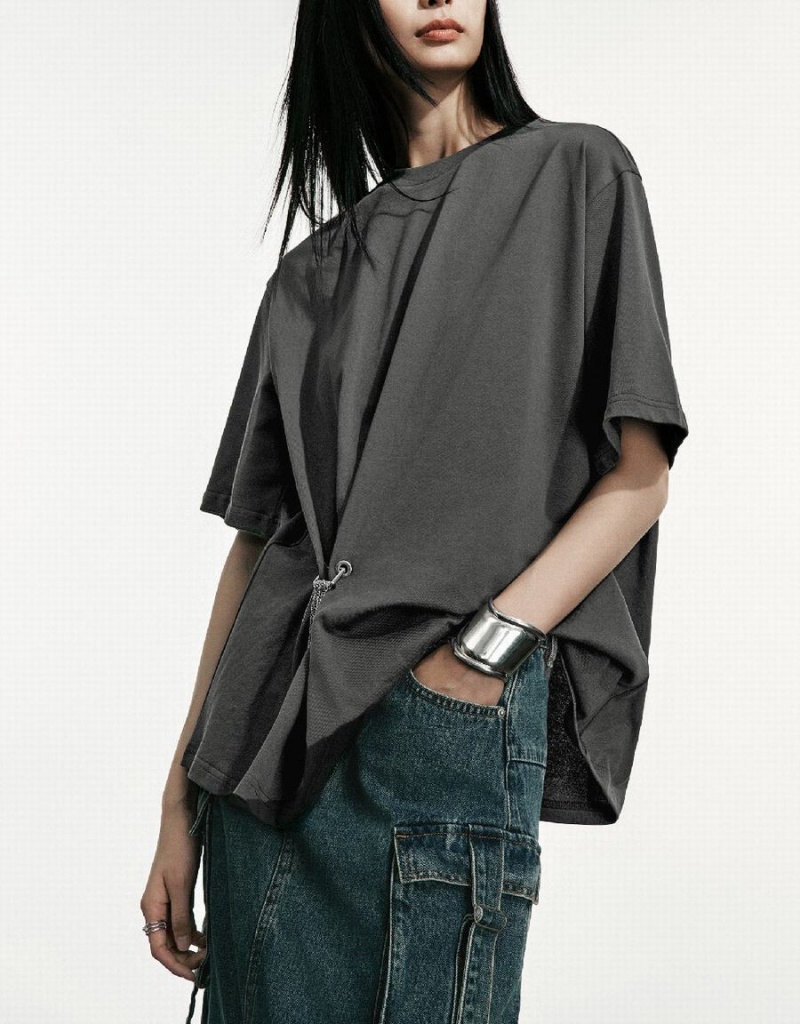 Dark Grey Women's Urban Revivo Drop Shoulder Sleeve Loose T Shirts | VTC1868RQ