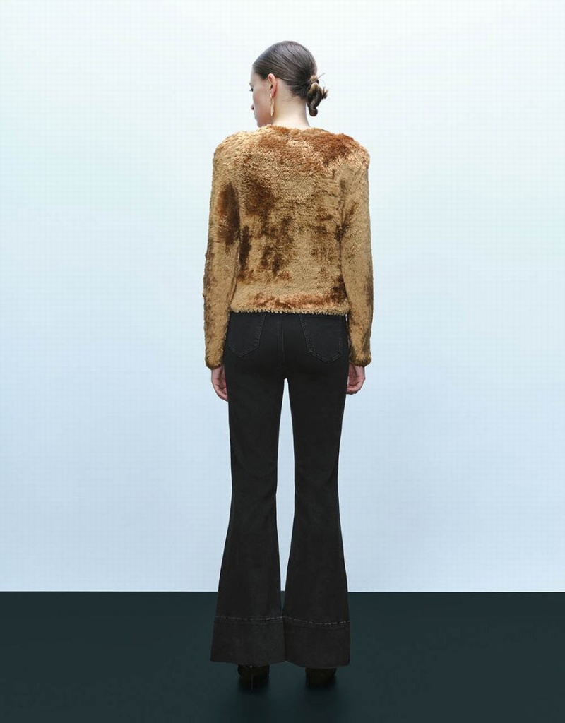 Gold Women's Urban Revivo Furry Crew Neck Knitted Cardigan | MEX2867KB