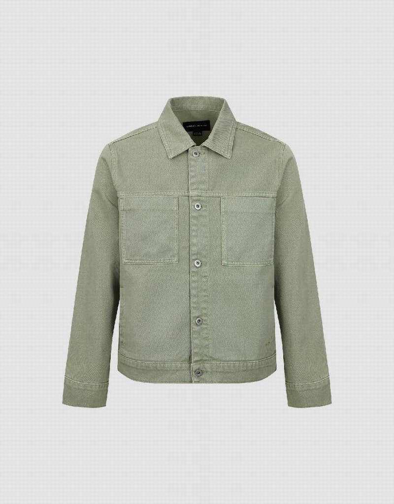 Green Men's Urban Revivo Button Up Denim Jackets | ZUW718US