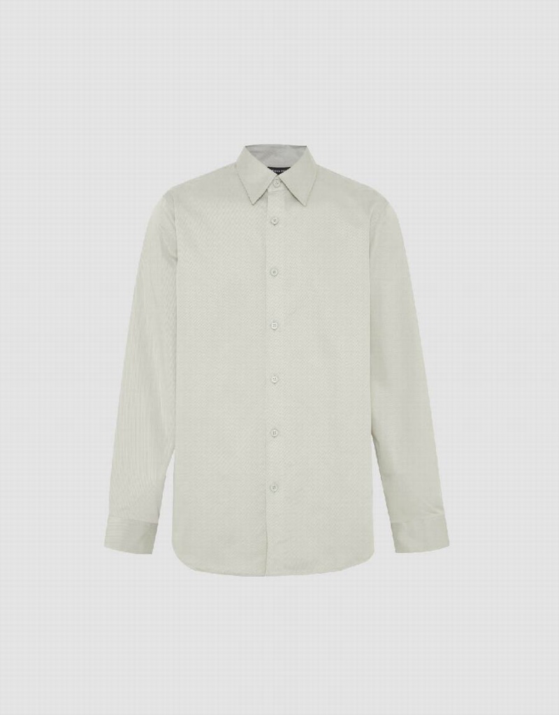 Green Men's Urban Revivo Button Up Loose Shirts | ZYK64HY