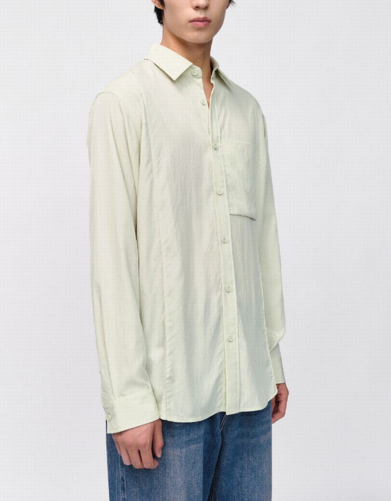 Green Men's Urban Revivo Button Up Loose Shirts | EPC6618ZR