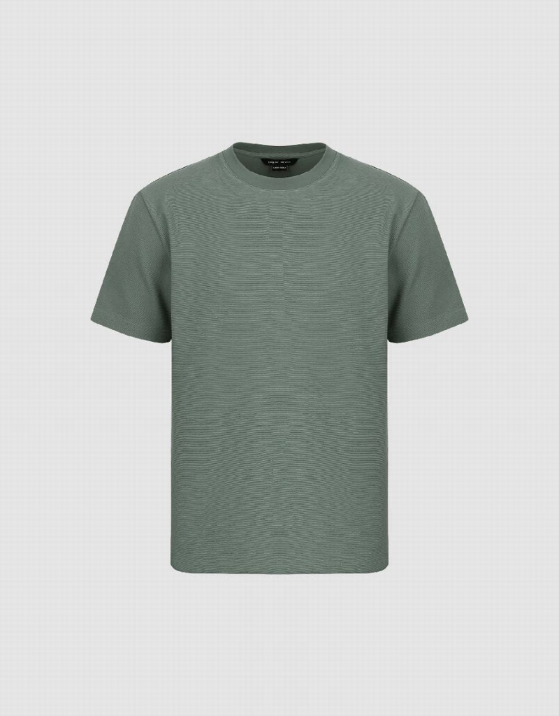 Green Men's Urban Revivo Crew Neck Straight T Shirts | GVN627IW