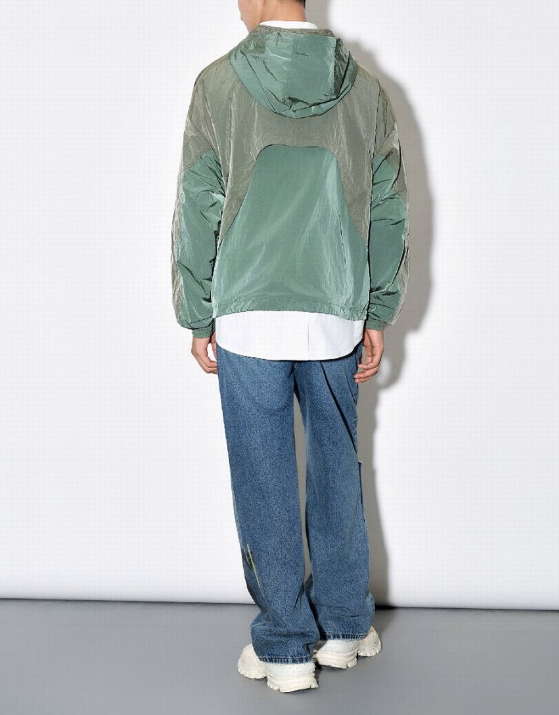 Green Men's Urban Revivo Raglan Sleeve Loose Overhead Blouse | REO8431ON