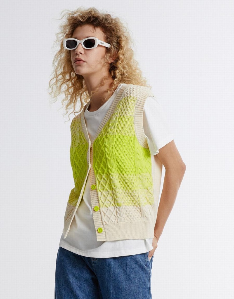 Green White Women's Urban Revivo Ombre Sleeveless Cardigan | PAP6343JS