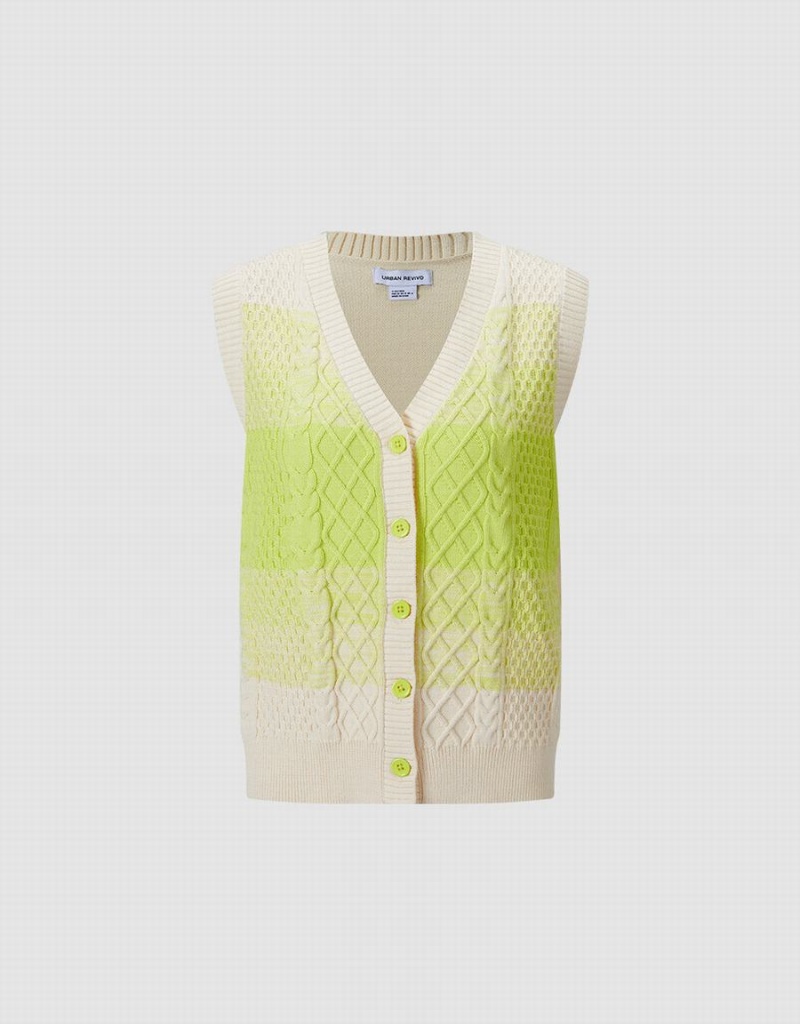 Green White Women\'s Urban Revivo Ombre Sleeveless Cardigan | PAP6343JS