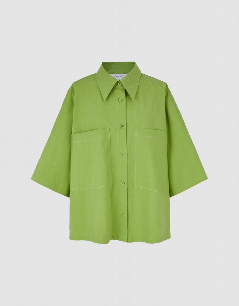 Green Women's Urban Revivo Button Up A-Line Shirts | GIE2733BI