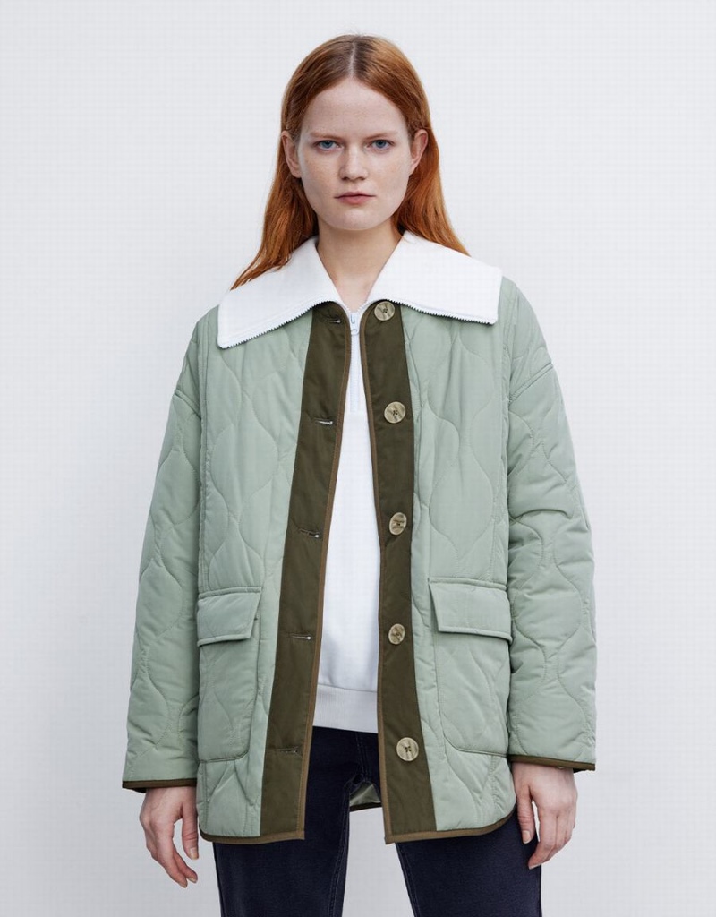 Green Women's Urban Revivo Combination Quilted Puffer Jacket | FRM3762UB