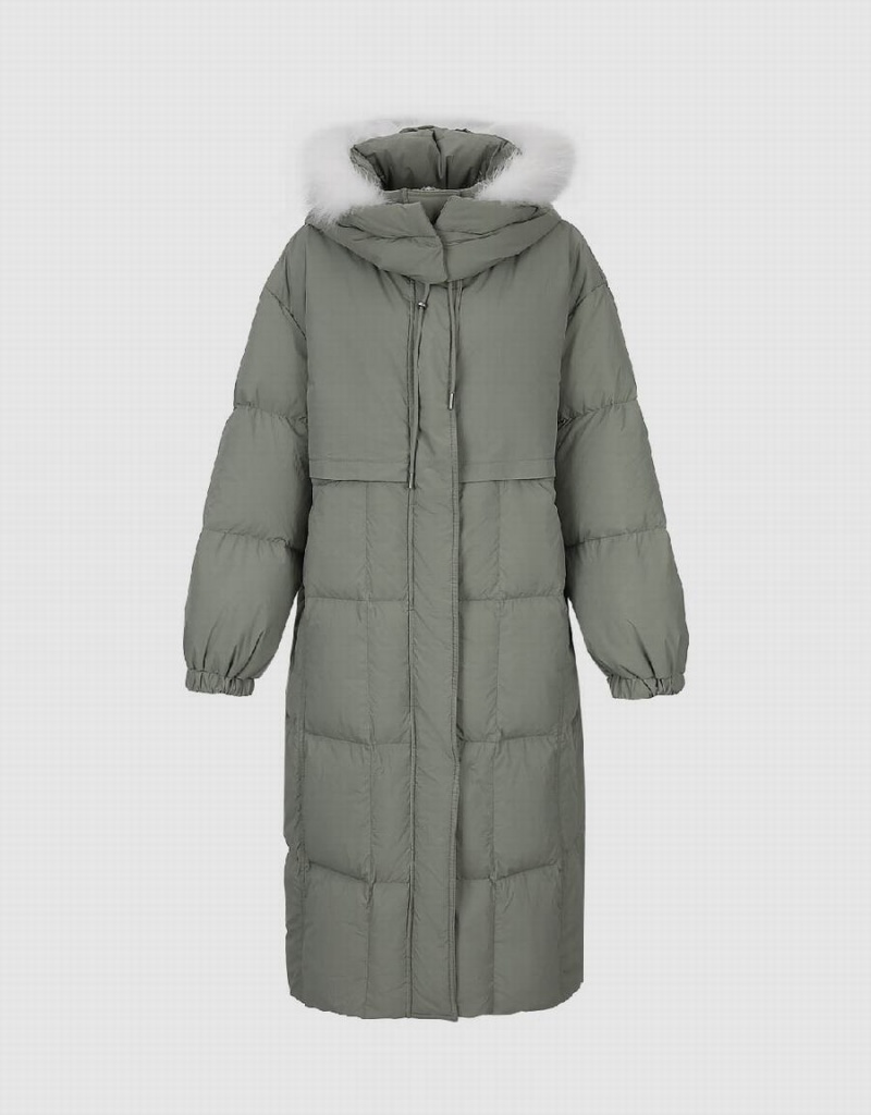 Green Women's Urban Revivo Hooded Straight Down Jackets | RXP9739RD