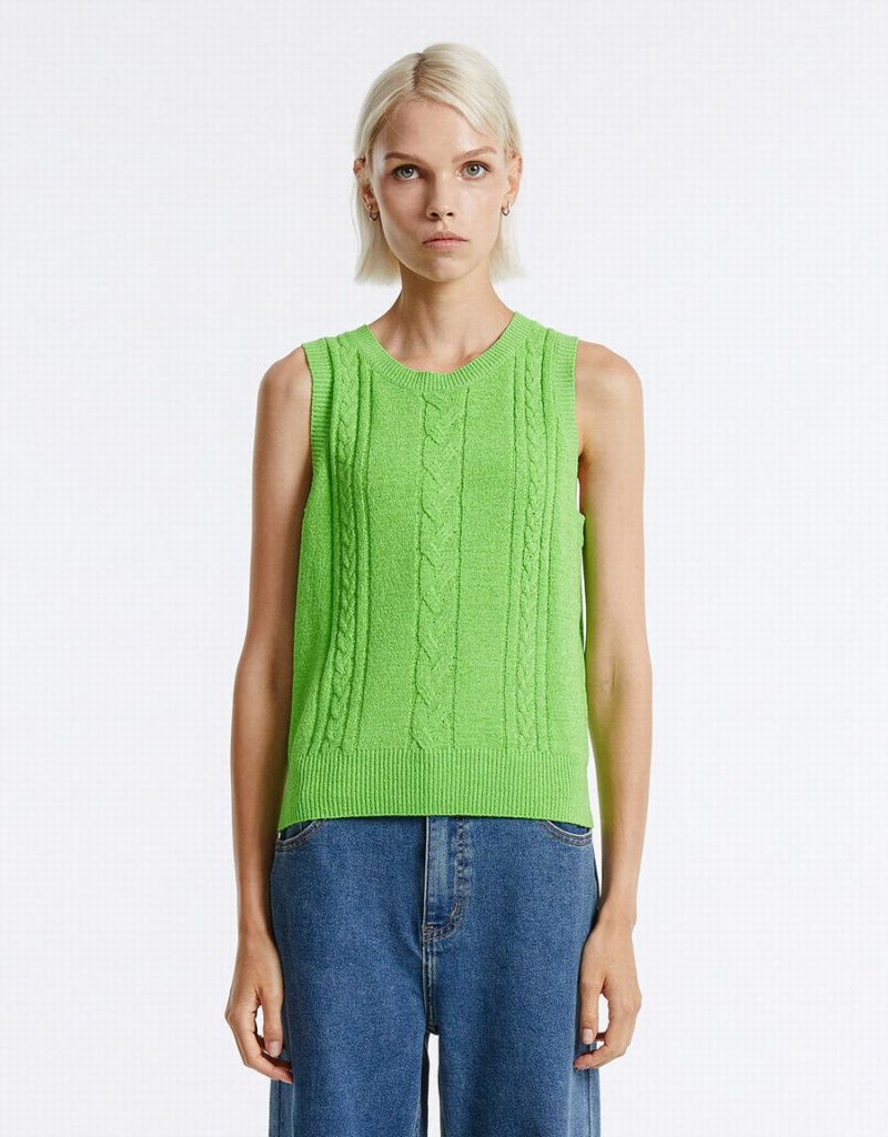 Green Women's Urban Revivo Knitted Tank Top | ZVN3482QA