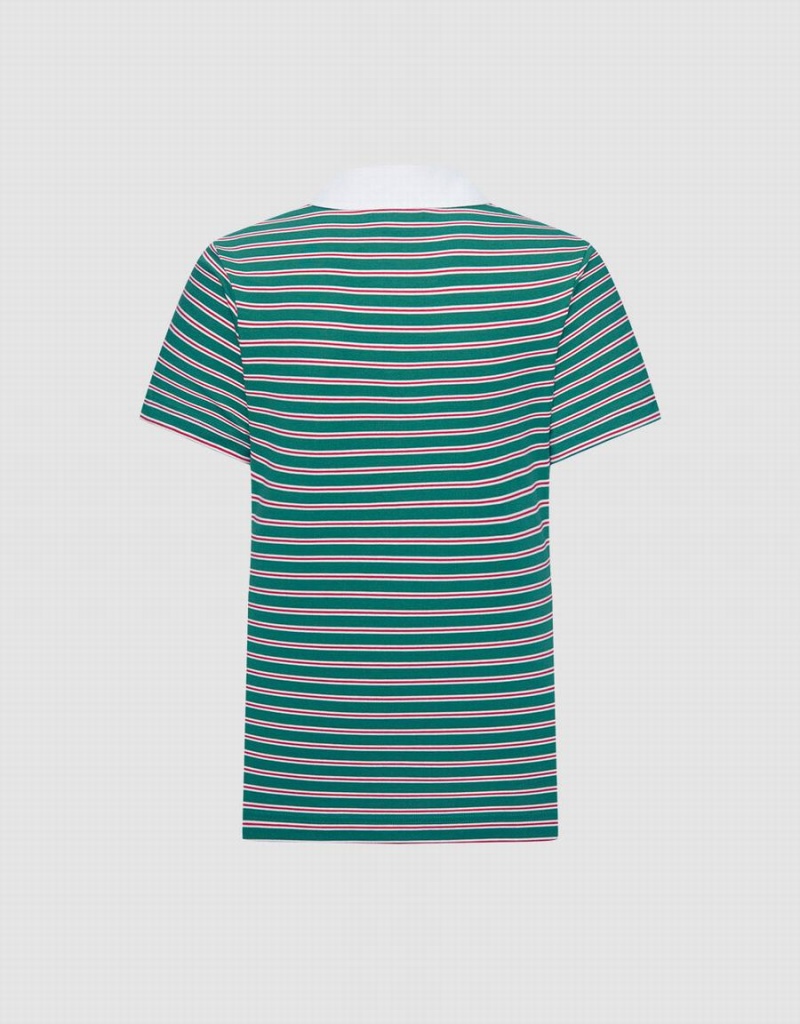 Green Women's Urban Revivo Knotted Detail Striped Polo Shirts | IYL6233KY