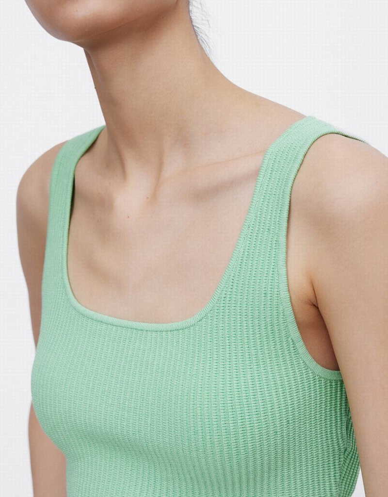 Green Women's Urban Revivo Plain Ribbed Knit Tank Top | NOK2076EN