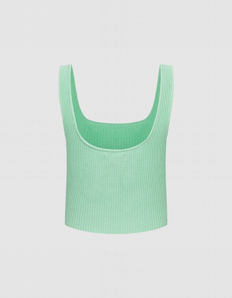 Green Women's Urban Revivo Plain Ribbed Knit Tank Top | NOK2076EN