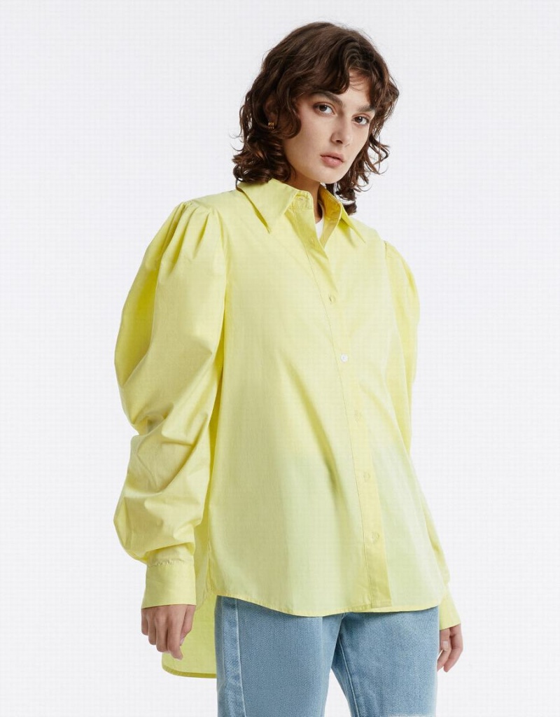 Green Women's Urban Revivo Puff Sleeve Shirts | YLS7473FA