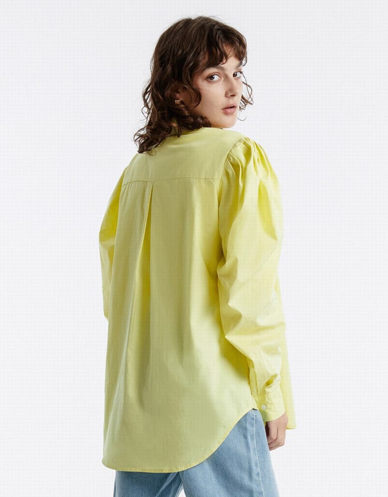 Green Women's Urban Revivo Puff Sleeve Shirts | YLS7473FA