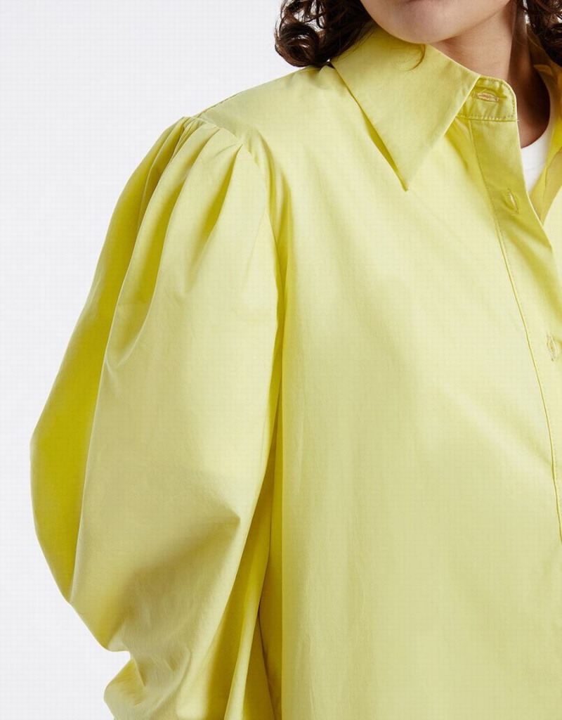 Green Women's Urban Revivo Puff Sleeve Shirts | YLS7473FA