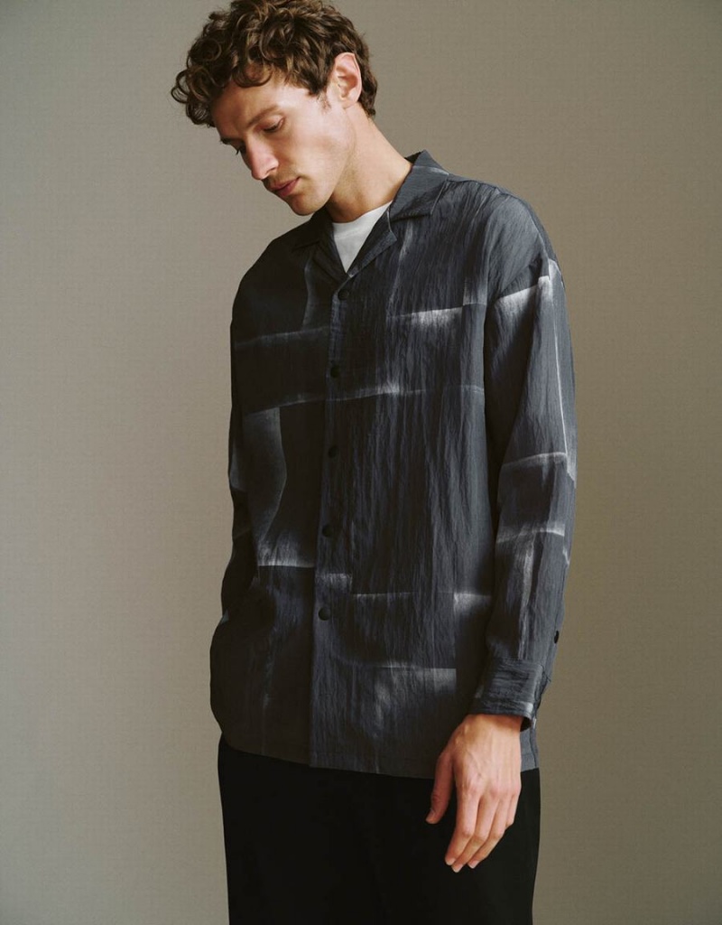 Grey Men's Urban Revivo Button Up Straight Loose Shirts | MTW172LZ