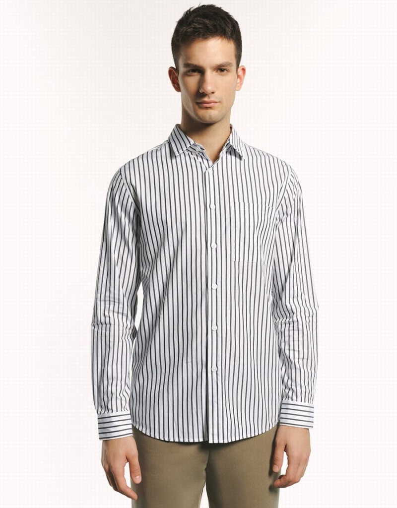 Grey Men\'s Urban Revivo Button Up Striped Shirts | DKC8987AZ