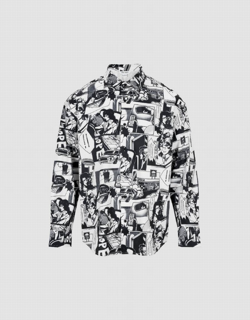 Grey Men\'s Urban Revivo Comic Printed Loose Shirts | PDI8522LV