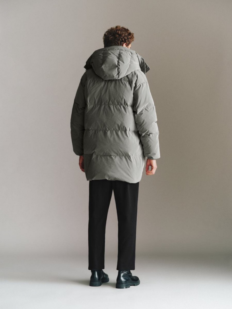 Grey Men's Urban Revivo Hooded A-Line Down Jackets | LIH225NB