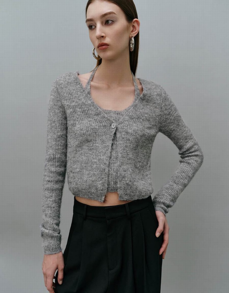 Grey Women's Urban Revivo 2 In 1 Knitted Cardigan | LGT9738DZ