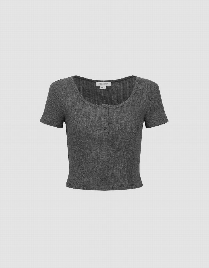 Grey Women's Urban Revivo Basic Crew Neck T Shirts | CQY2456WX