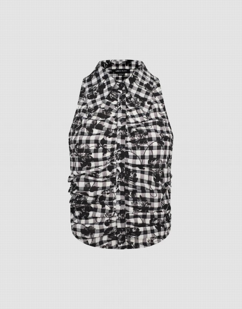 Grey Women's Urban Revivo Checkered Print Straight Shirts | BDQ1278WS