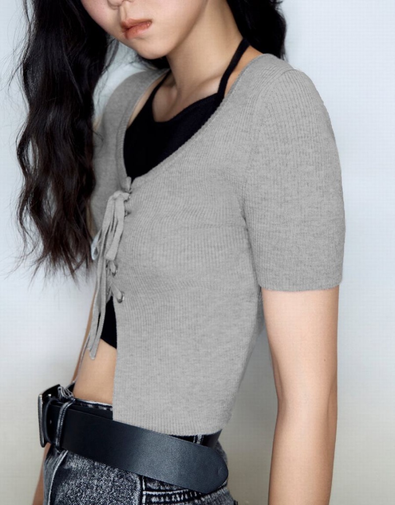 Grey Women's Urban Revivo Halter Neck 2 In 1 Knitted Cardigan | NJM6814WN