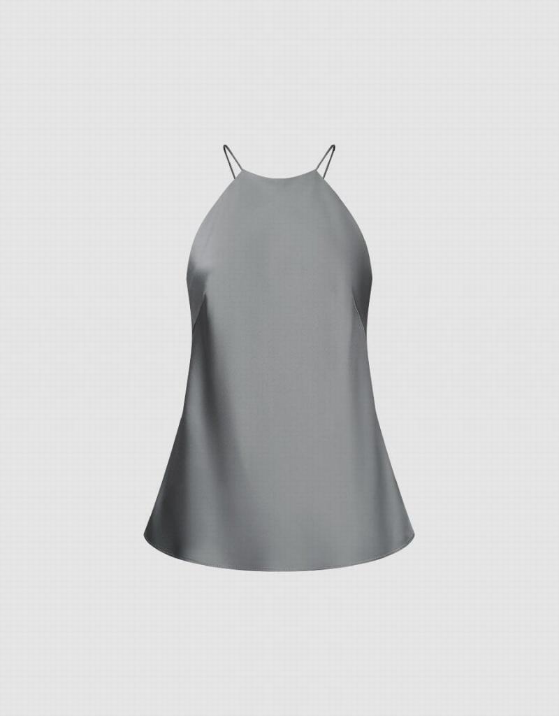 Grey Women's Urban Revivo Sleeveless Crew Neck Overhead Blouse | FZK6694OP