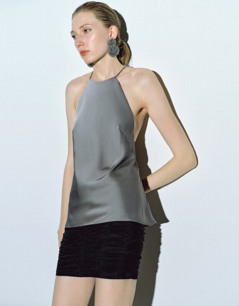 Grey Women's Urban Revivo Sleeveless Crew Neck Overhead Blouse | FZK6694OP