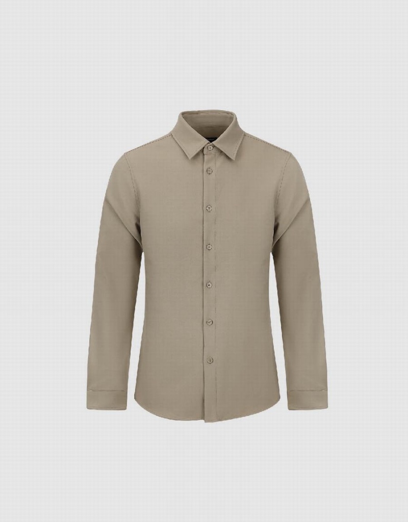 Khaki Grey Men's Urban Revivo Button Up Straight Shirts | STS530CR