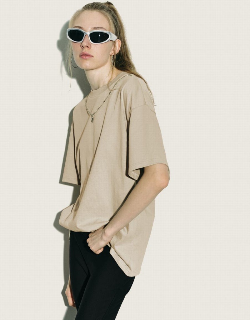 Khaki Women's Urban Revivo Regular With Necklace T Shirts | TLB7595WQ