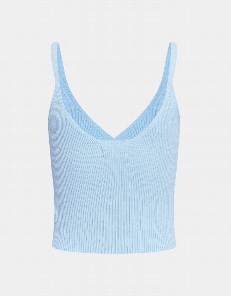 Light Blue Women's Urban Revivo Ribbed Knit V Neck Cami Tank Top | NZU6934YZ