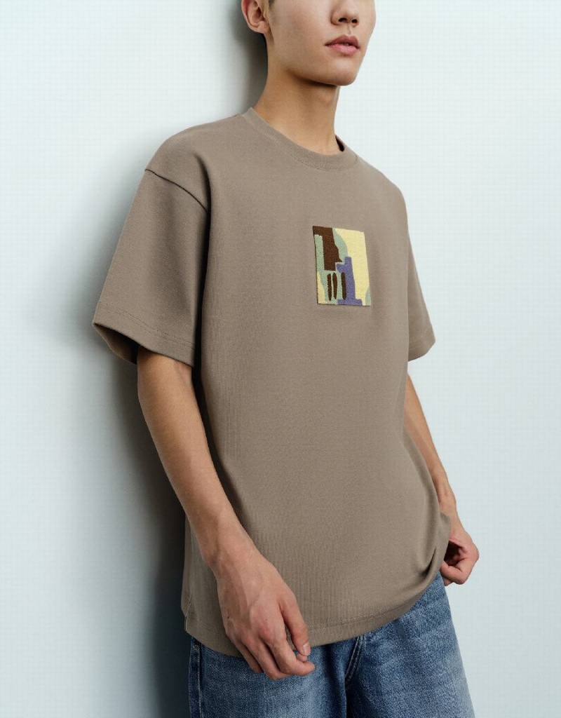 Light Brown Men's Urban Revivo Straight Knitted T Shirts | USH929OZ