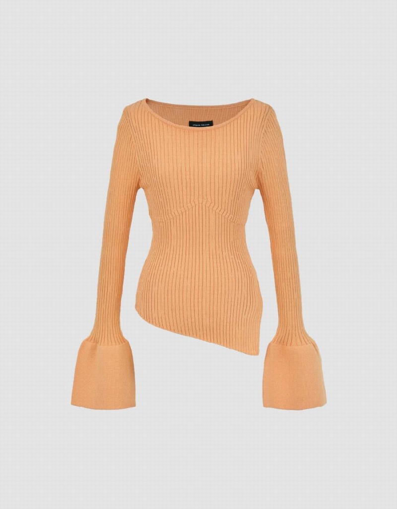 Light Orange Women's Urban Revivo Asymmetric Crew Neck Knitted Cardigan | MQN282JL