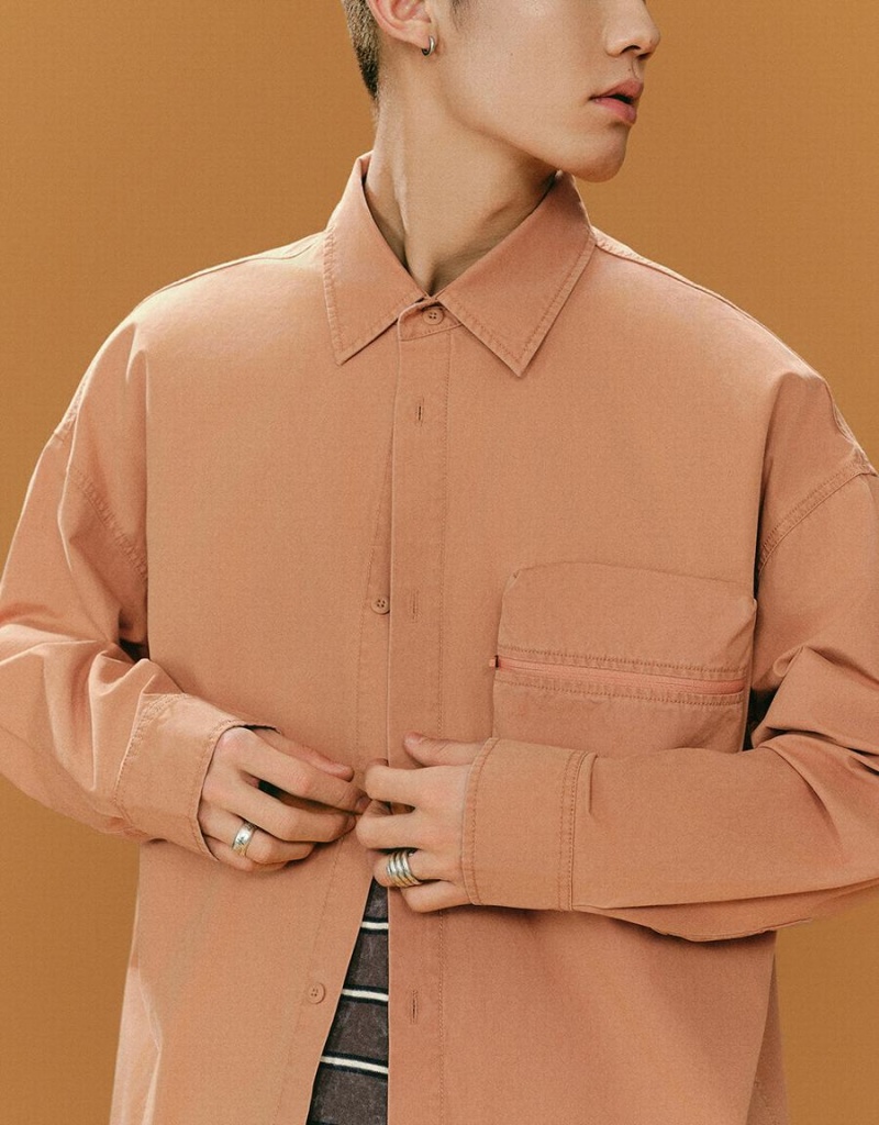 Orange Men's Urban Revivo Straight Oversized Shirts | WNU3141ID