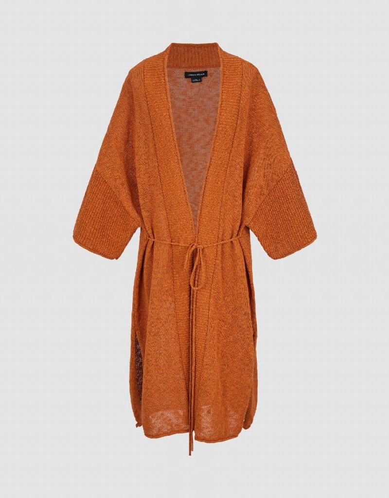 Orange Women's Urban Revivo Tie Front Knitted Cardigan | WLS476BP