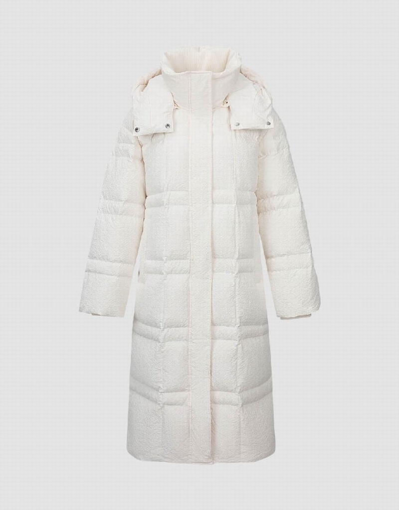 Pink White Women's Urban Revivo Straight Hooded Puffer Jacket | QFV1821XC