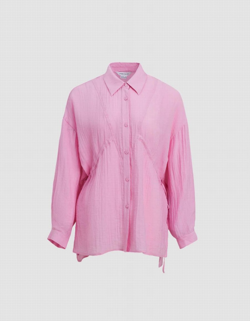 Pink Women's Urban Revivo Button Up Loose A-Line Shirts | EHO7497GW