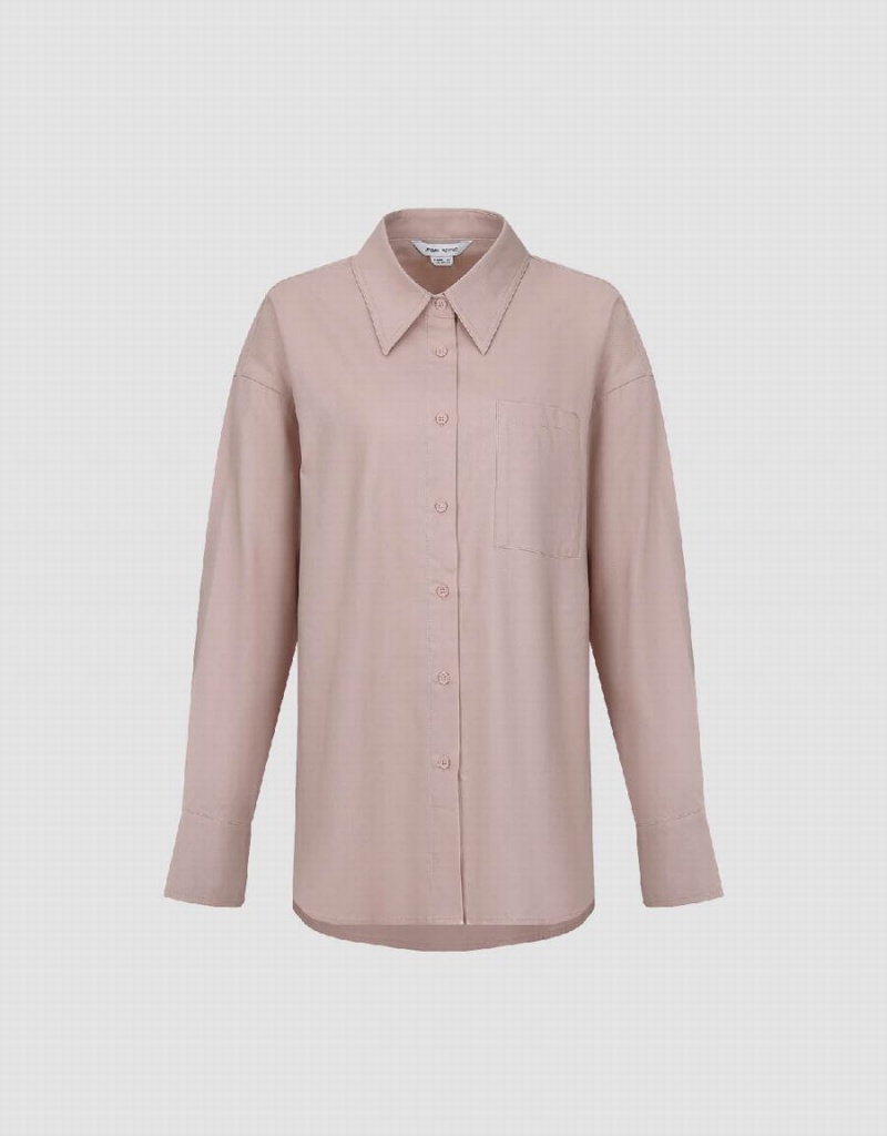 Pink Women's Urban Revivo Button Up Straight Shirts | SBB7913MJ