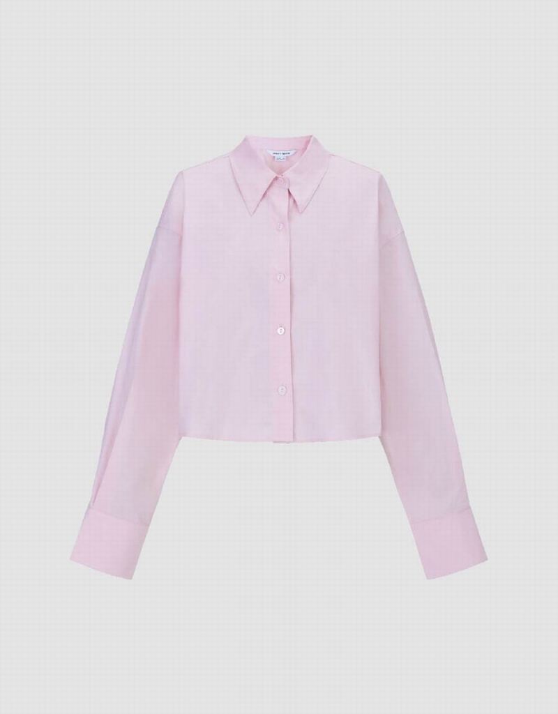 Pink Women's Urban Revivo Button Up Straight Lapel Shirts | GHX29IF