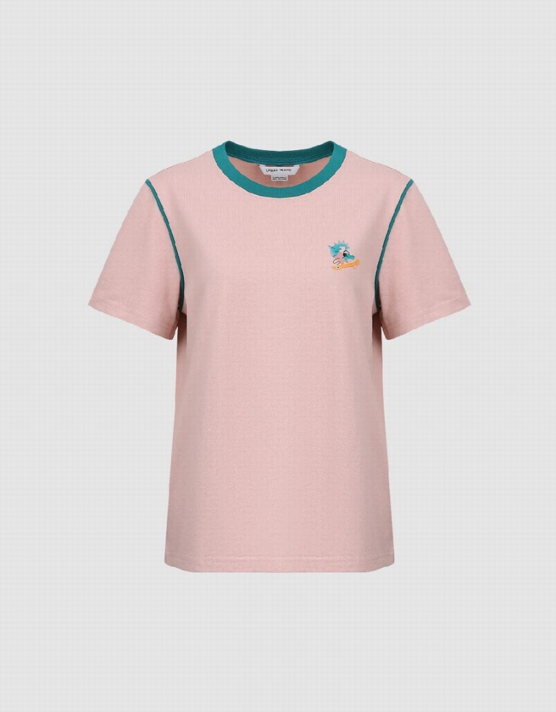 Pink Women's Urban Revivo Crew Neck Straight T Shirts | UTC8761YM