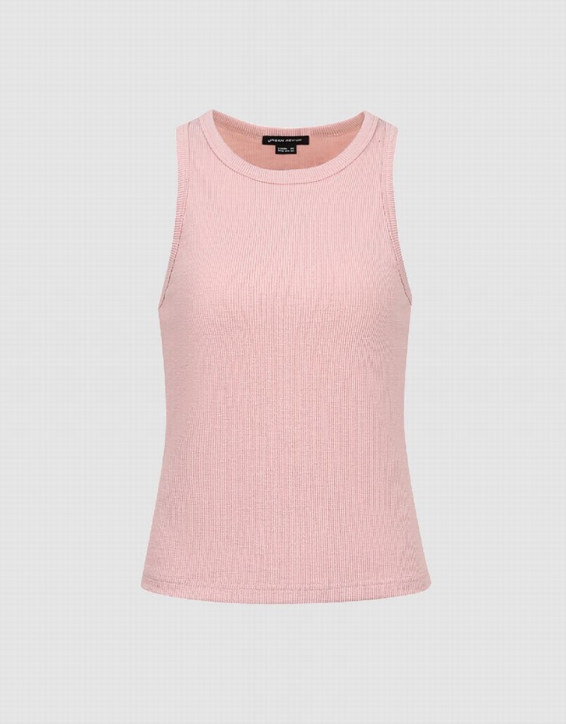 Pink Women's Urban Revivo Crew Neck Tank Top | LSC4266MQ