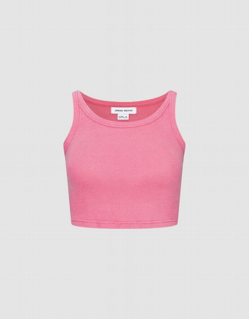 Pink Women's Urban Revivo Cropped Tank Top | ISI8966JQ