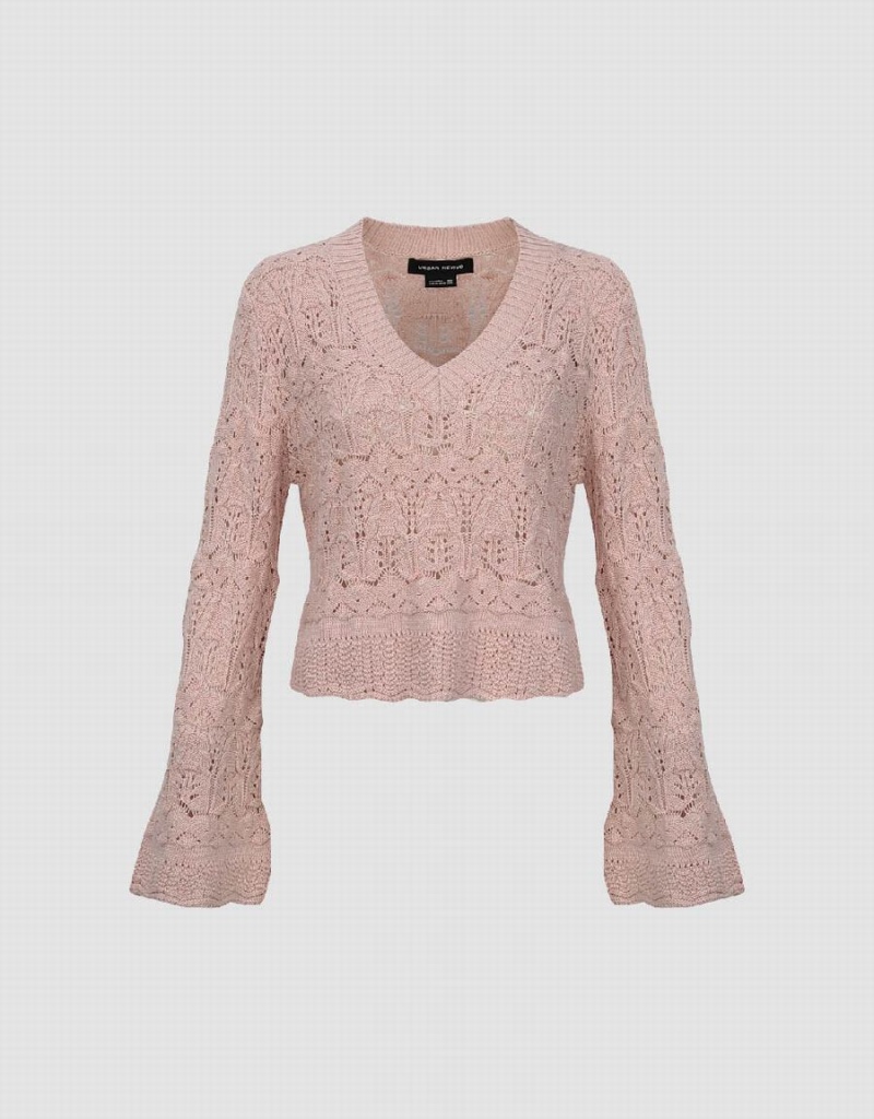 Pink Women's Urban Revivo Drop Shoulder Sleeve V-Neck Knitted Cardigan | AGJ4553IG