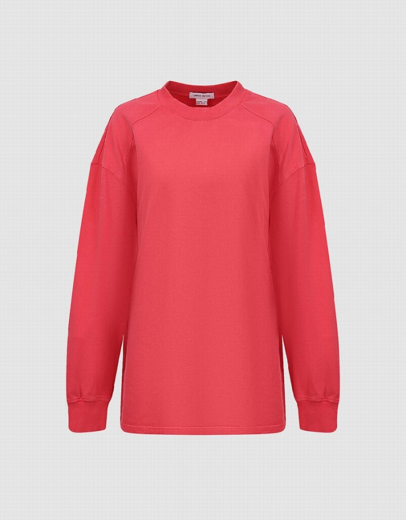 Pink Women's Urban Revivo Raglan Sleeve Crew Neck Loose Sweatshirts | XVO1432XP