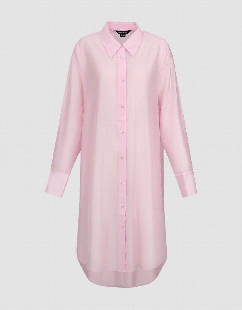 Pink Women's Urban Revivo Sheer Long Straight Shirts | AFN467PN