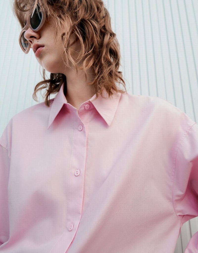 Pink Women's Urban Revivo Standard Sleeve Button Up Shirts | UCU2314SD