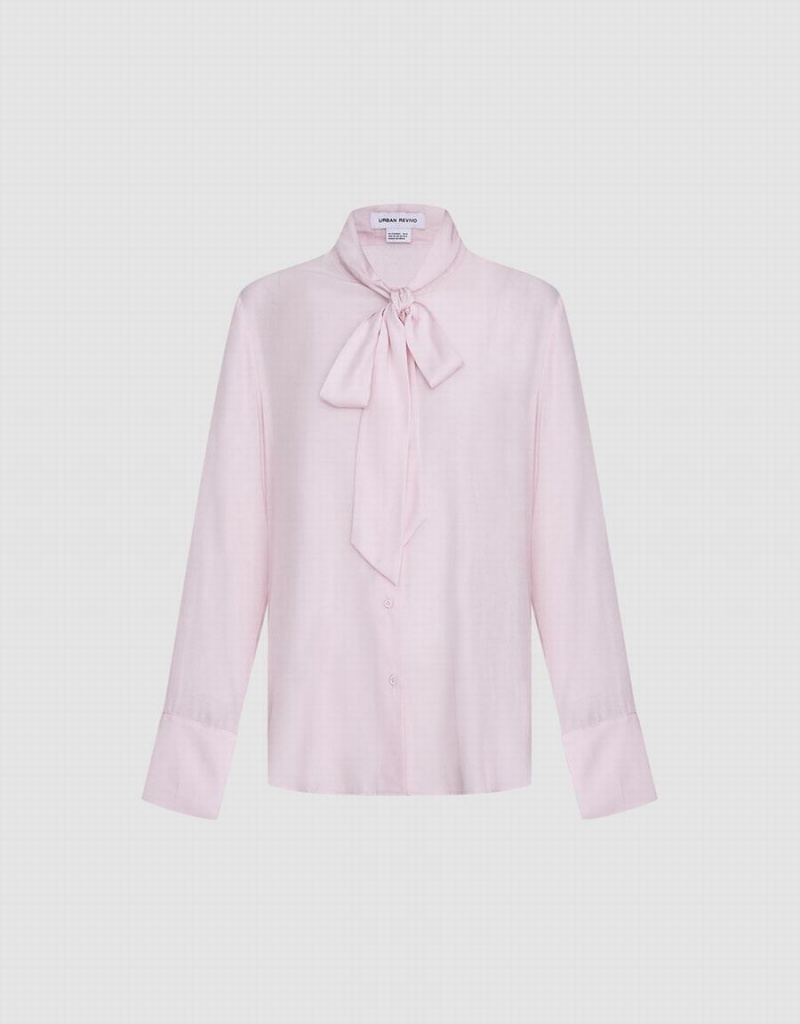 Pink Women's Urban Revivo Tie Up Bow Flowy Shirts | XKS491OF