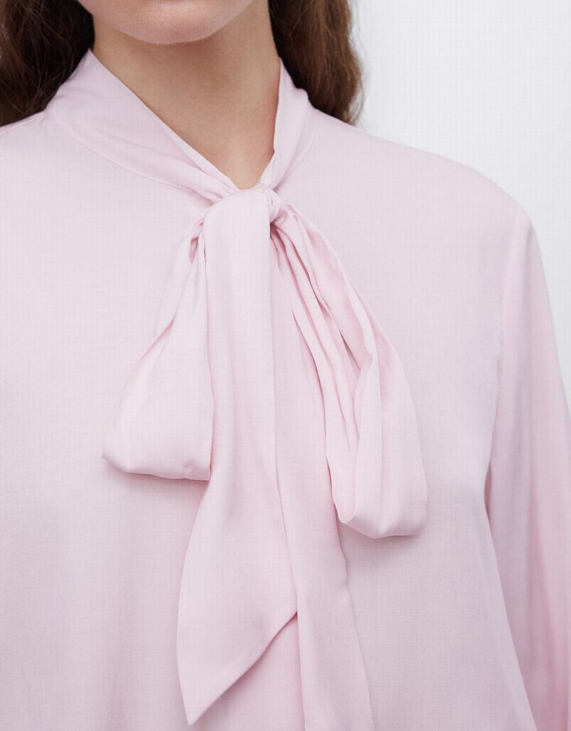 Pink Women's Urban Revivo Tie Up Bow Flowy Shirts | XKS491OF