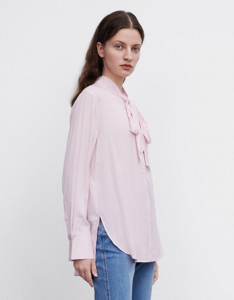 Pink Women's Urban Revivo Tie Up Bow Flowy Shirts | XKS491OF